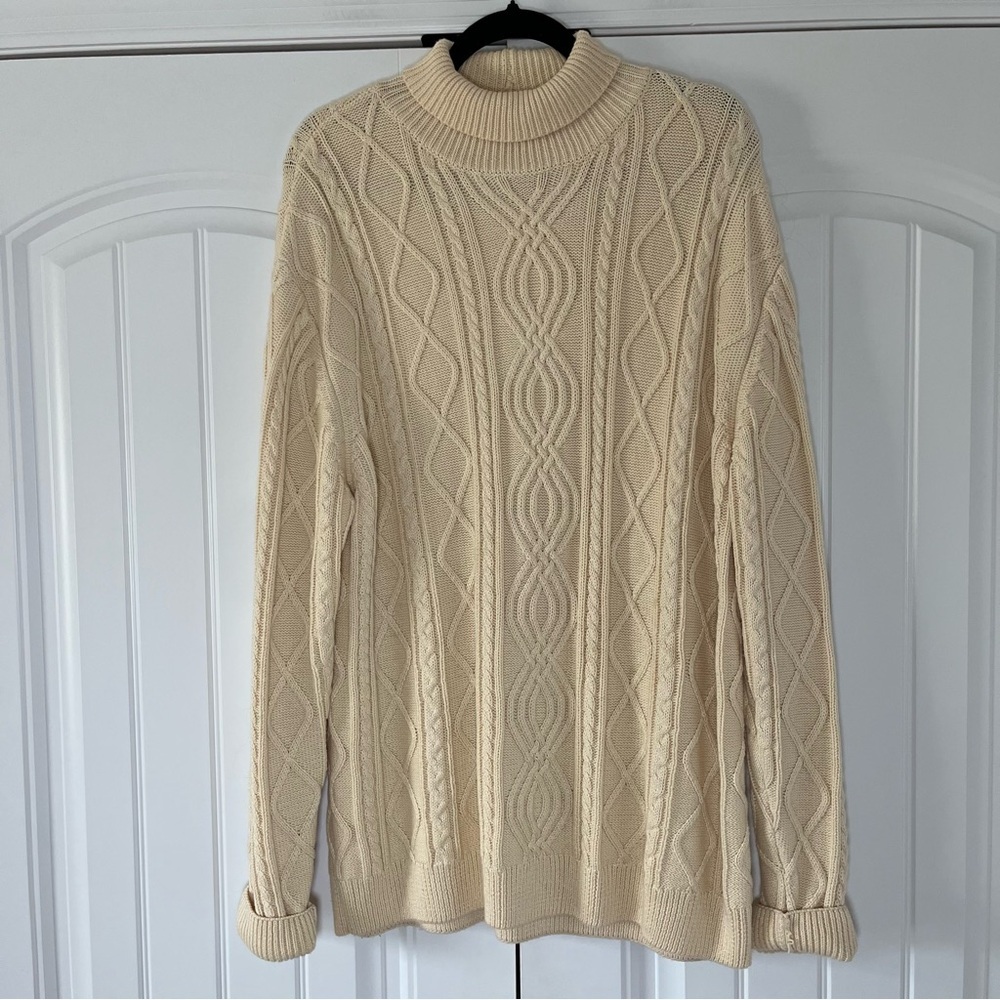 Vintage Cable Knit Fisherman Turtleneck Sweater Scandi Gilmore Size Small Cotton - Picture 2 of 10